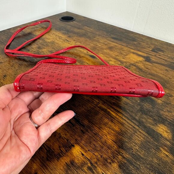 Fendi Red Monogram Logo Pattern Square Shoulder Bag Crossbody Purse Made In Ital - Picture 11 of 16